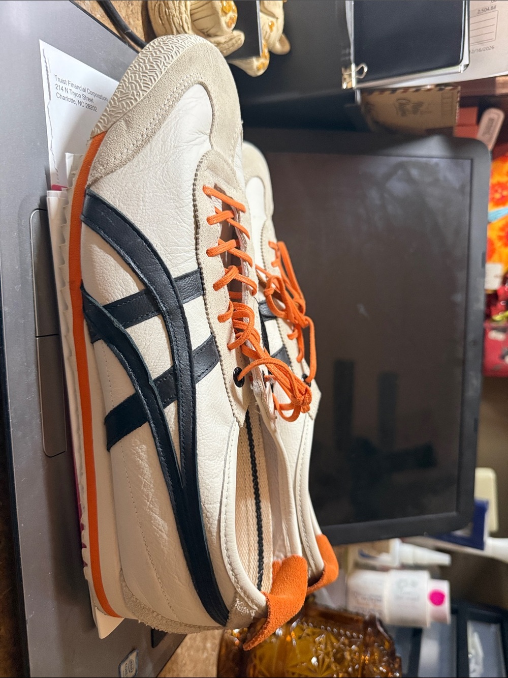 Onitsuka Tiger by ASICS Cream Sneakers with Black Stripes and Orange Details